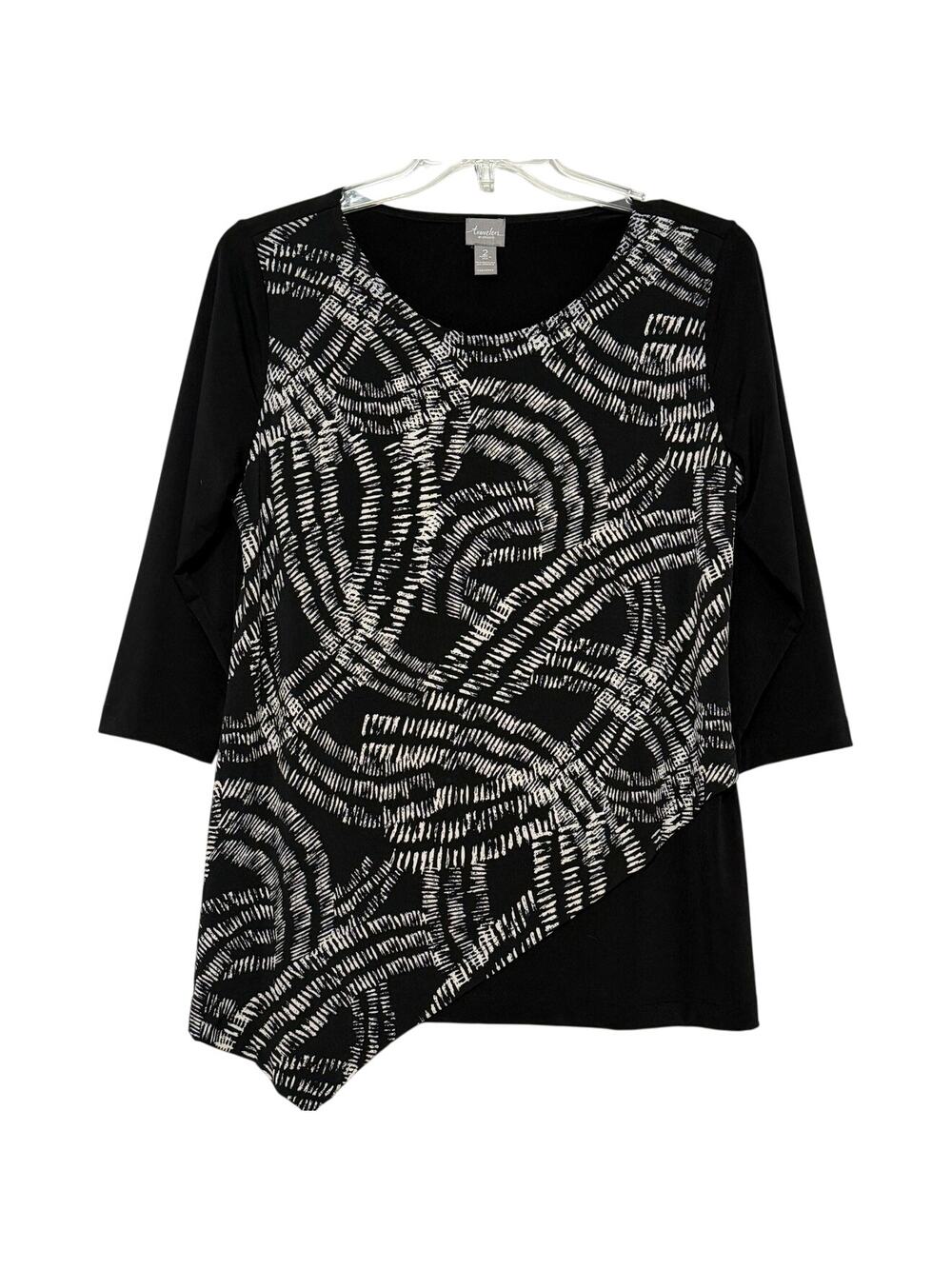 Chico's Travelers Asymmetrical Black Tunic, Size 2